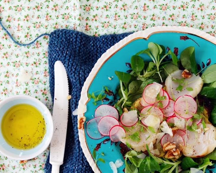 Mache Salad with Potato Galettes & Scallops