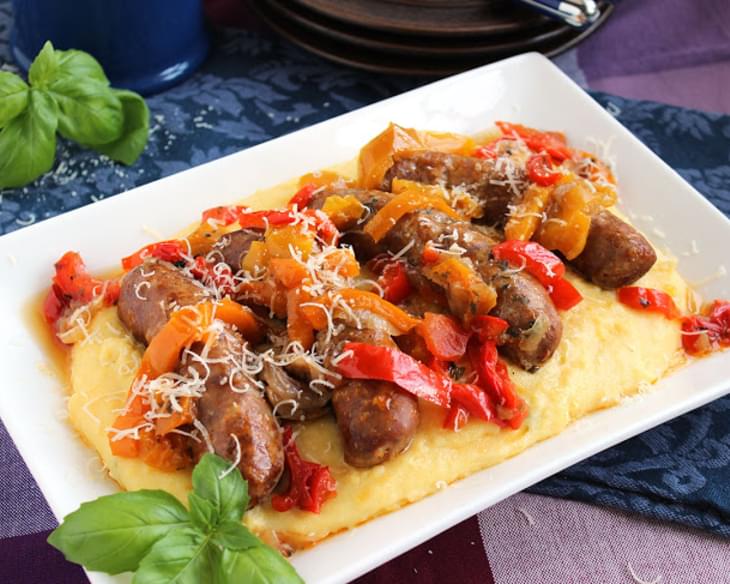 Slow Cooker Sausage and Peppers with Parmesan Basil Polenta