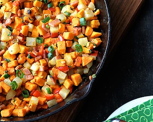 Sweet Potato Hash with Canadian Bacon, Red Pepper & Sage