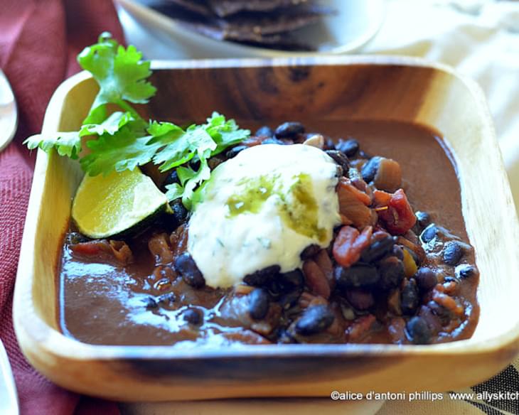 Cuban Black Turtle Beans with Yogurt Sour Cream Lime Cilantro Sauce