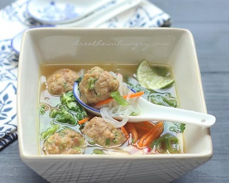 Potsticker Meatball Asian Noodle Soup - Low Carb & Gluten Free