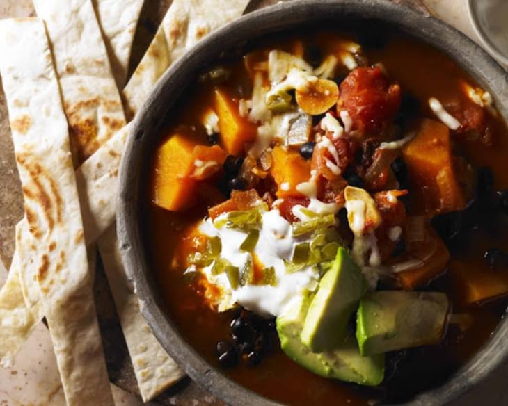 Butternut Squash Soup With Black Bean And Tortillas