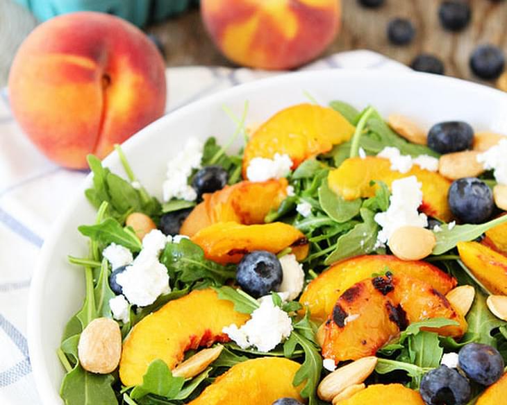 Grilled Peach, Blueberry, and Goat Cheese Arugula Salad