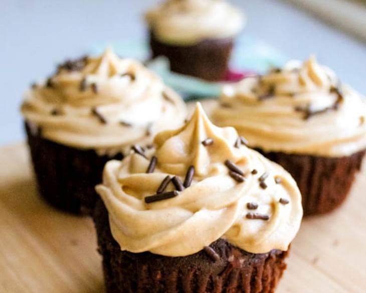 Fudge Brownie Cupcakes with Peanut Butter Frosting