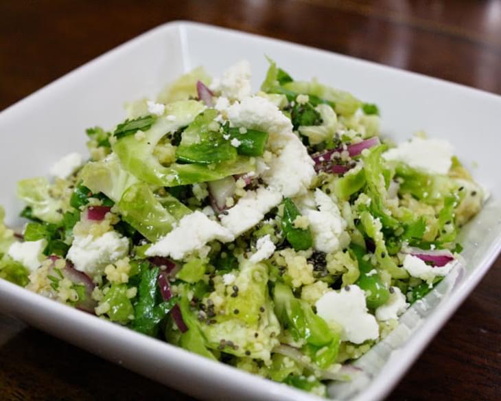 Shaved Brussels Sprout Salad With Cous Cous, Chia Seeds, And Honey Lime Dressing
