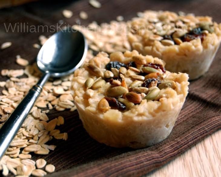 Maple Brown Sugar Oatmeal Pucks with Seeds and Raisin Topping