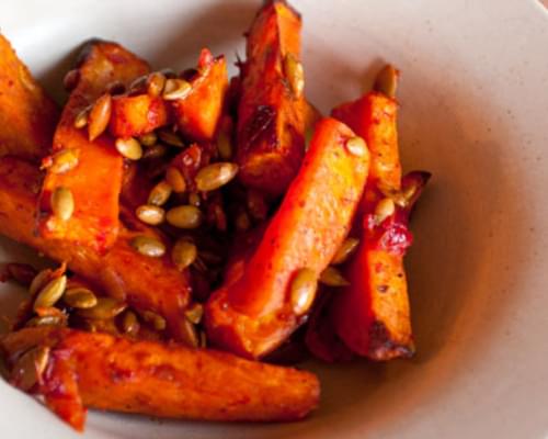 Roasted Sweet Potatoes with Cranberry-Chipotle Sauce