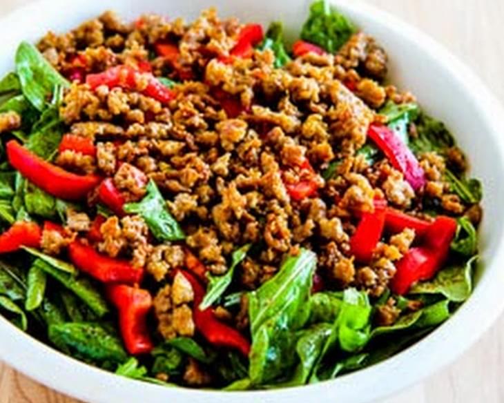 Baby Arugula Salad with Turkey Italian Sausage and Red Pepper Strips