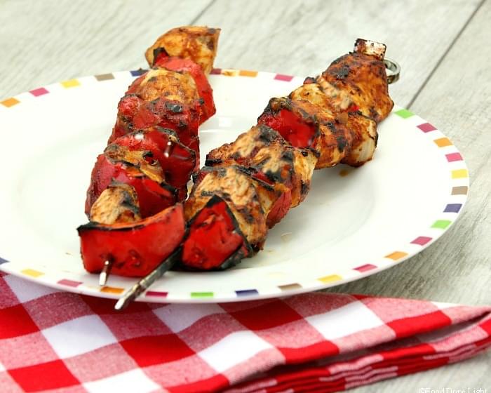 Chicken and Red Pepper Skewers with Peach BBQ Sauce