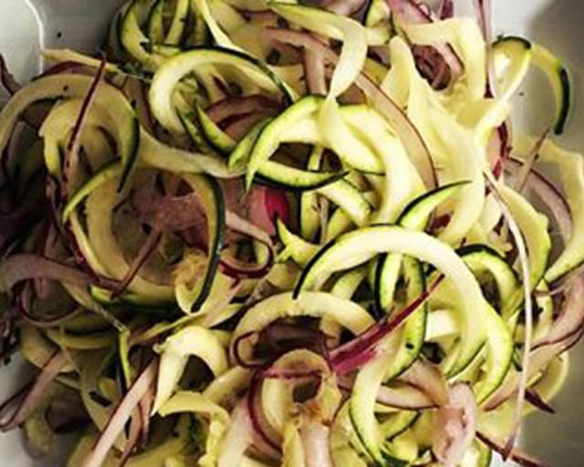 Courgette And Red Onion Side Salad With A Very Light Honey Mustard Dressing