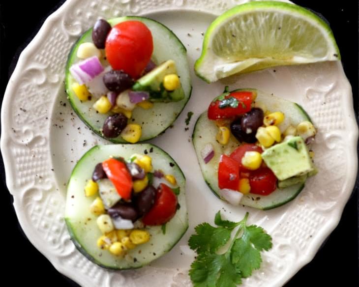 Roasted Summer Salsa with Cucumber Chips