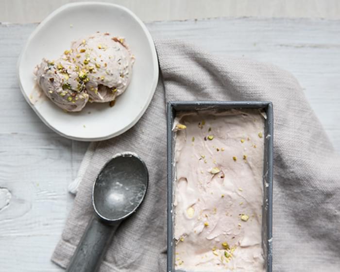 Rhubarb Ice Cream With Pistachio Chunks | Dairy-free