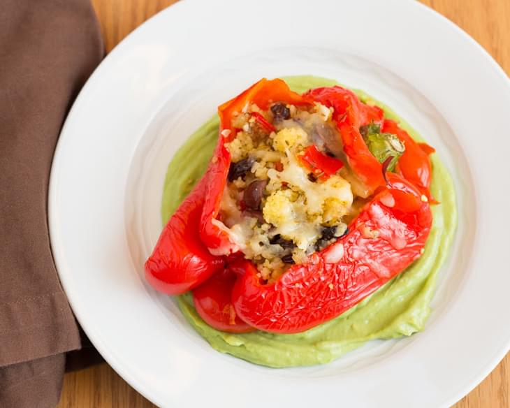 Stuffed Red Bell Peppers with Couscous and Avocado Sauce