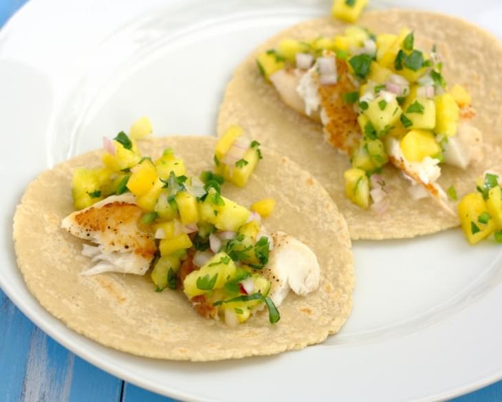 Fish Tacos with Pineapple-Peach Salsa