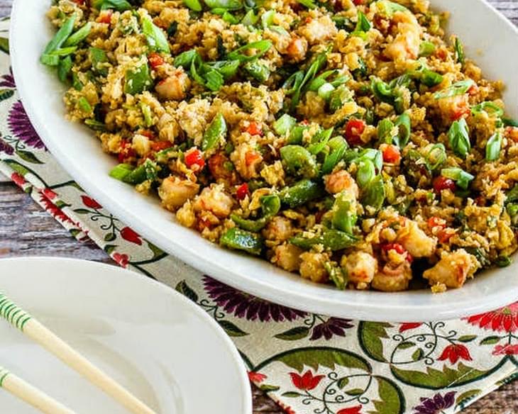 Fried Cauliflower Rice with Shrimp, Sugar Snap Peas, and Red Pepper