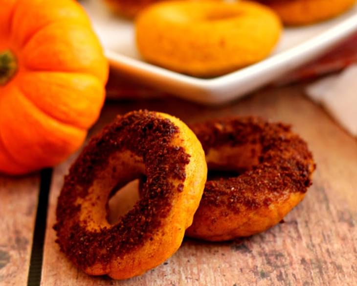 Pumpkin Cake Donuts with Salted Caramel Brownie Brittle Topping