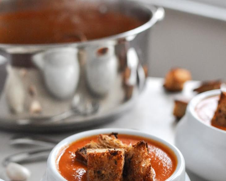 Creamy Tomato Soup with Brown Butter Garlic Croutons