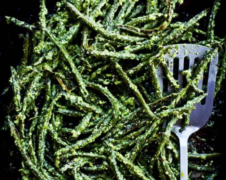 Roasted Green Beans with Vinegary Dill Sauce