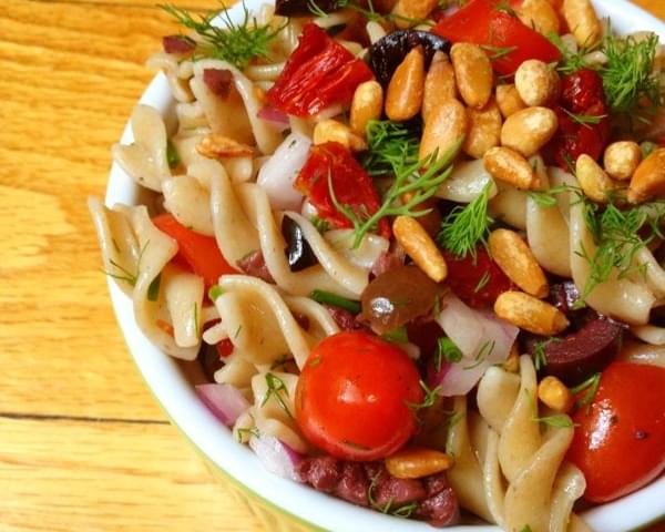 Pasta Salad with Tomatoes, Kalamata Olives and Toasted Pine Nuts