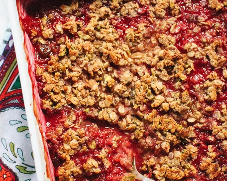 Gluten-Free Plum Crisp with Pistachio, Oat and Almond Meal Topping