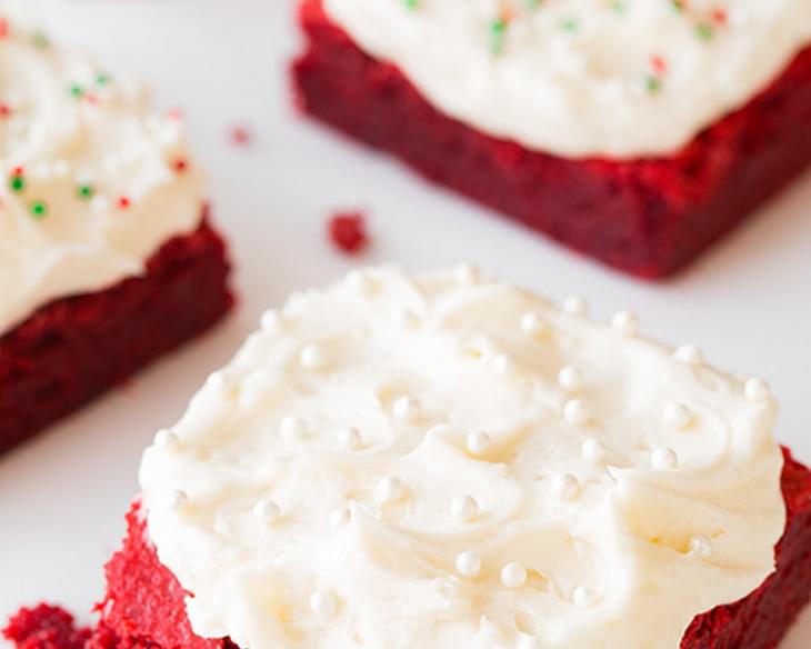 Red Velvet Brownies with Fluffy Cream Cheese Frosting
