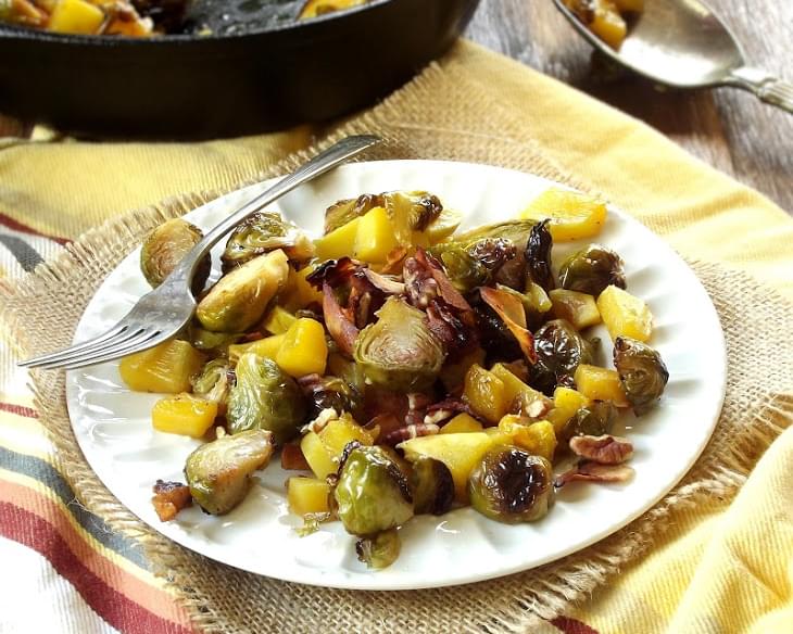 Maple Roasted Brussels Sprouts and Butternut Squash with Coconut Bacon