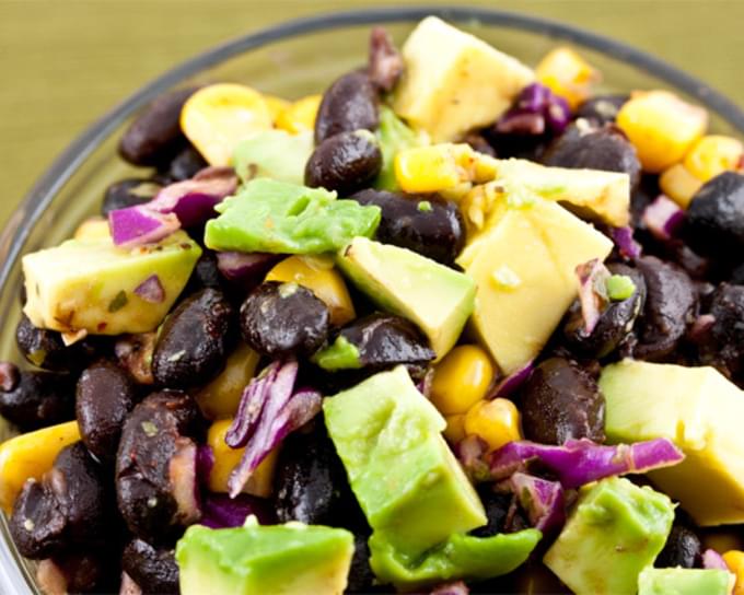 Black Bean Salad with Avocado, Corn and Red Cabbage