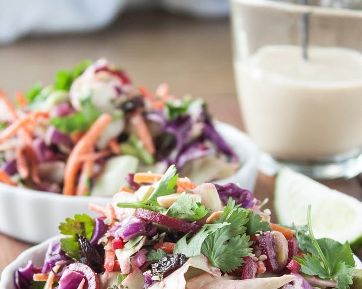 Crunchy Asian Slaw with Ginger-Tahini Dressing