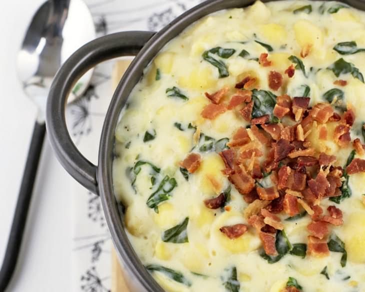 Creamy White Cheddar Shells with Spinach & Bacon