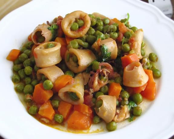 Cuttlefish With Peas And Carrots