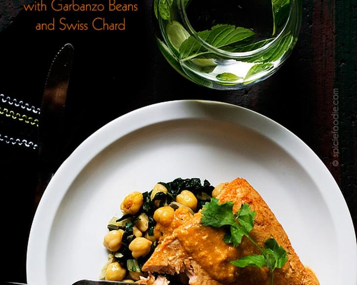 Lemony Salmon Fillets with Garbanzo Beans and Swiss Chard