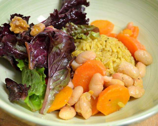 Maple Carrots, White Beans And Spicy Greens With Warm Orange Vinaigrette