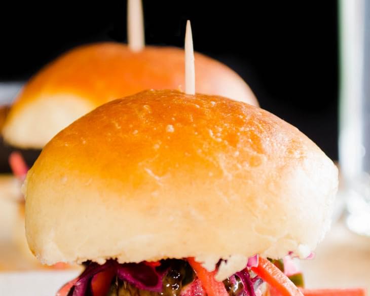 Oriental Meatball Sliders with Kimchi Slaw and Hoisin Mayonnaise