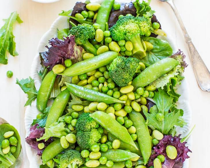 Green Powerhouse Salad with Sesame-Ginger Vinaigrette (vegan, gluten-free)