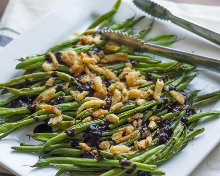 Roasted Green Beans with Creamy Cranberry Balsamic
