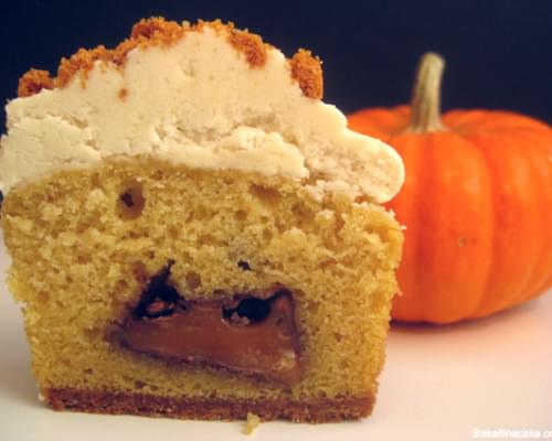 Pumpkin Cupcakes with Rolos and Apple Cider Buttercream