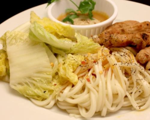 Honey BBQ Pork Strips with Napa Cabbage and Peanut Noodles