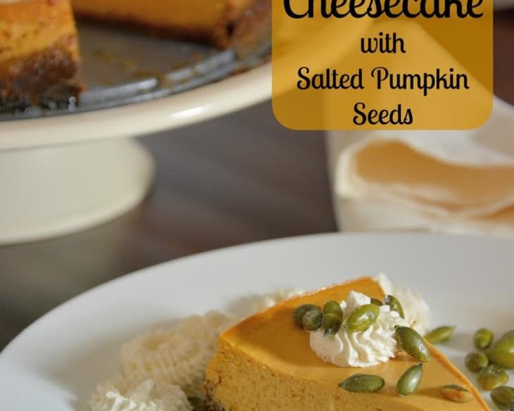 Pumpkin Cheesecake with Spiced Whipped Cream and Salty Pumpkin Seeds
