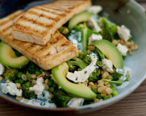 Spiced Tofu with Broccoli and Blue Cheese Salad