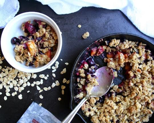 Skillet Summer Berry Crisp with Oatmeal Cookie Topping