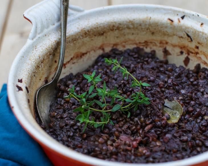 Beet Braised Lentils with Thyme and Apples