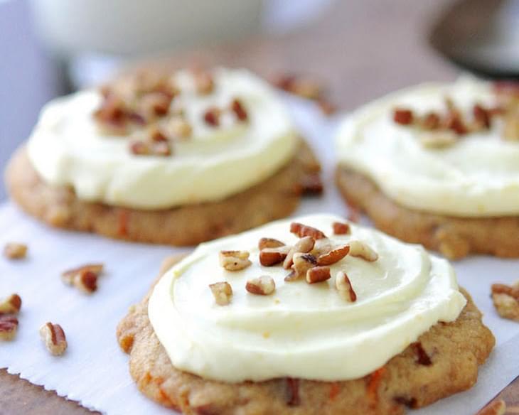 Carrot Cake Pecan Cookies with Orange Cream Cheese Frosting