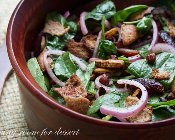 Pita & Spinach salad with dates and almonds
