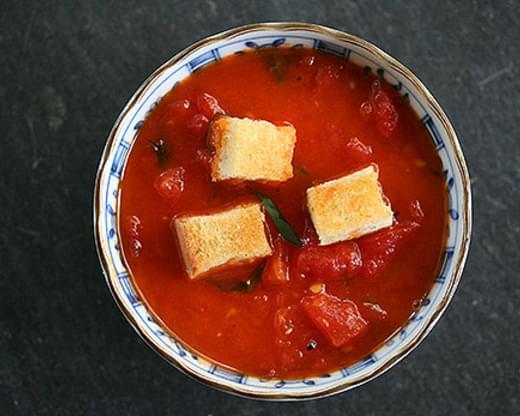 Stewed Tomatoes with Butter Toasted Croutons