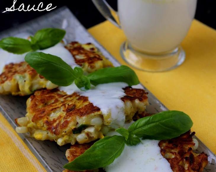 Summer Squash & Corn Fritters with Buttermilk Sauce