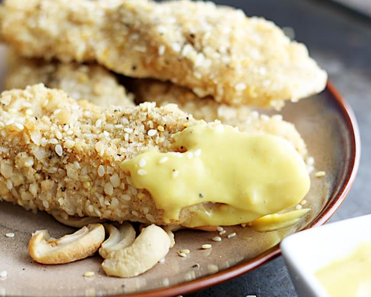 Cashew Sesame Chicken Tenders with Honey Mustard Dipping Sauce