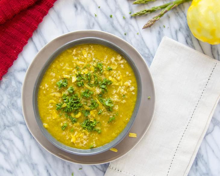Roasted Asparagus + Quinoa Soup