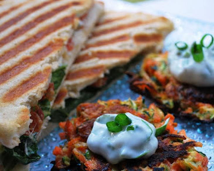 Summer Vegetable Pancakes with Basil Chive Cream