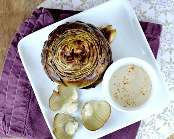 Roasted Artichokes with Honey-Tahini Dipping Sauce