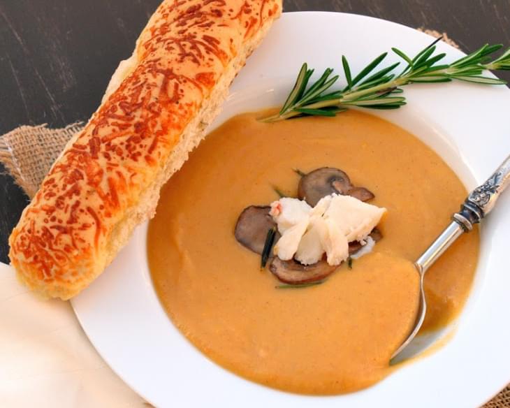 Butternut Squash Soup with Jumbo Lump Crab and Rosemary Mushrooms